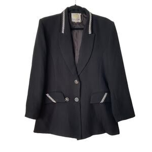 Vintage black blazer with silver trim 90's double‎ breasted